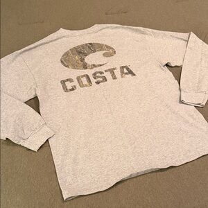 Costa Heather Gray camo Logo Long Sleeve Shirt size LARGE